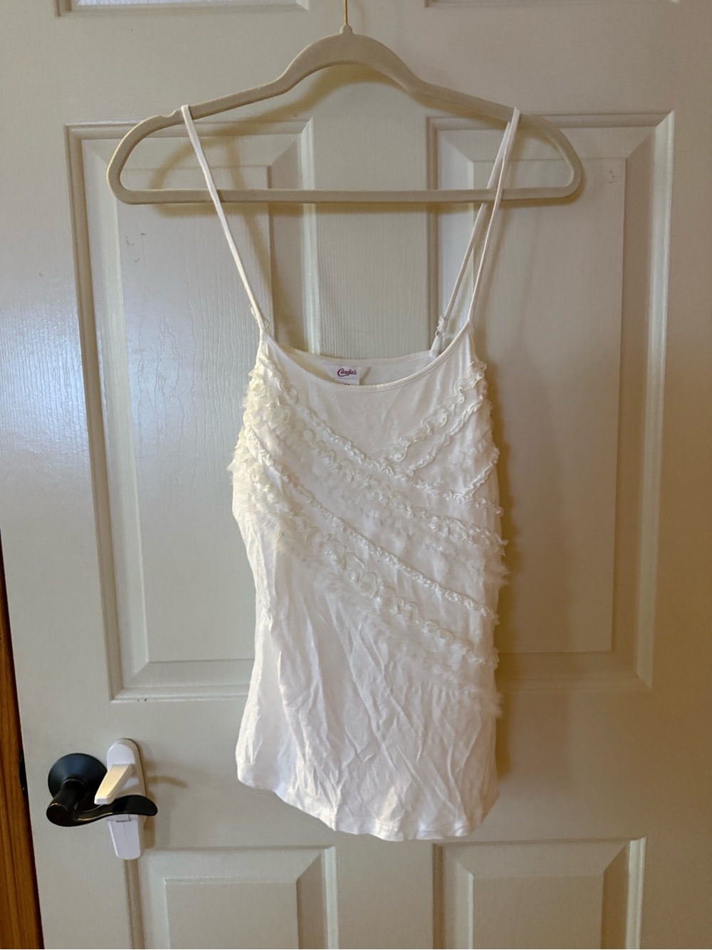 Candie's White Lace-Trim Spaghetti Strap Camisole Top